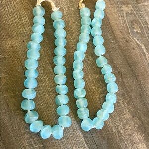 15 Inch Strand Aquamarine Extra Large African Recycled Glass From Ghana